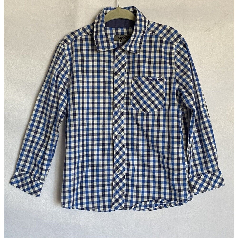 DKNY Boys Shirt 3T Blue Checkered Long Sleeve Button-Down Top